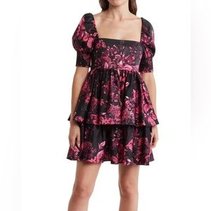 Alice + Olivia Emmalou floral tiered cotton stretch dress